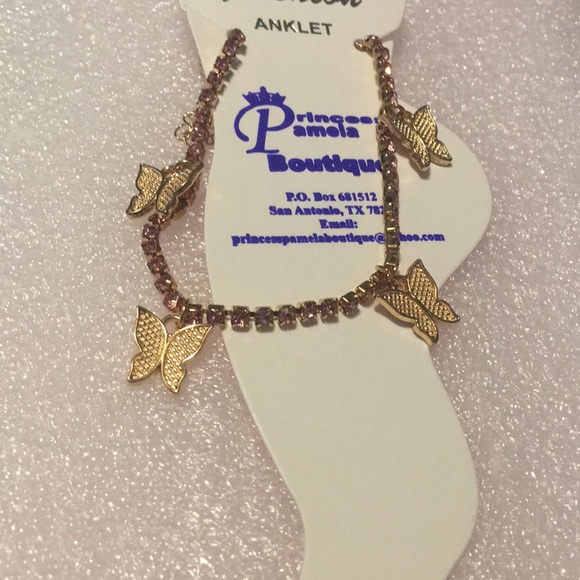 Pink Rhinestone Butterflies Ankle Bracelet - Picture 3 of 3